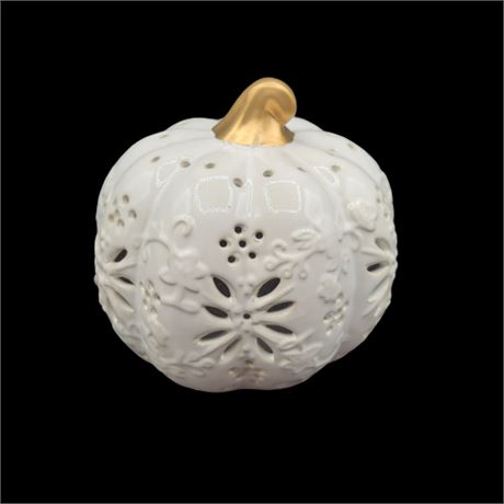 Temptations Light Up White Porcelain Pumpkin Lamp