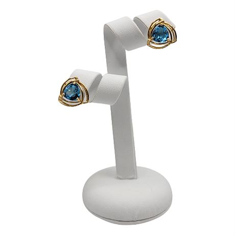 14K Gold Blue Topaz Post Earrings