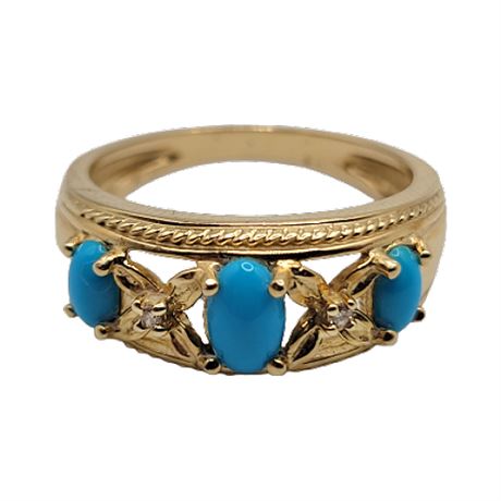14K Gold Turquoise & Diamond Ring