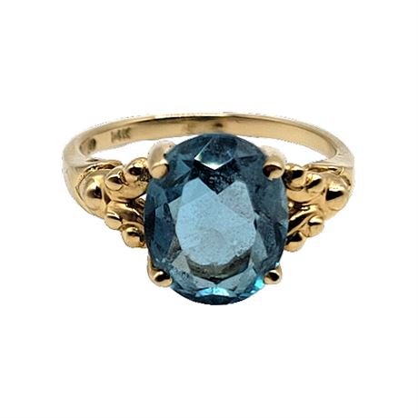 Signed 14K Gold London Blue Topaz Ring