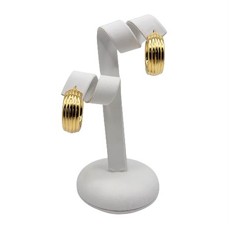 18K Gold Milor Ribbed Hollow Hoop Earrings