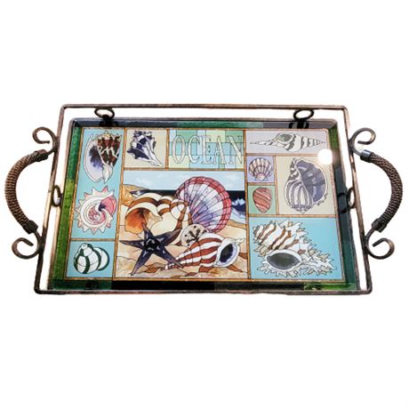 Brass w/ Stained Glass Base Serving Tray