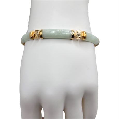 14K Gold Chinese Jade Hinged Bracelet