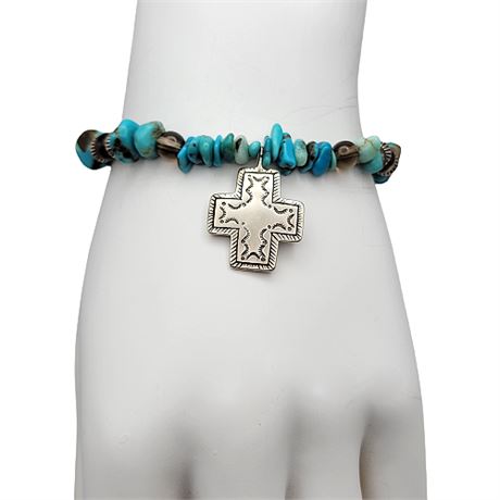 Shube Sterling Silver Turquoise Beaded Bracelet