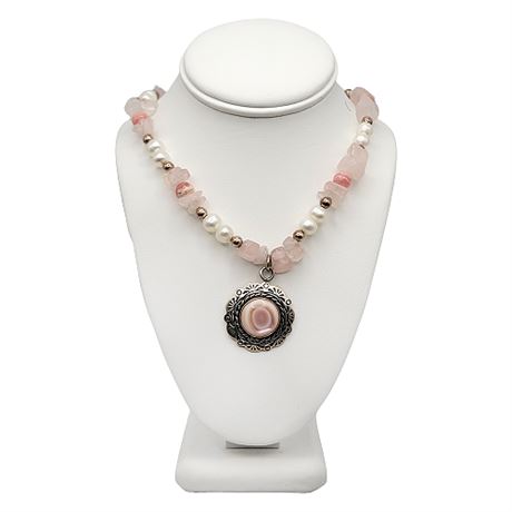 Relios Sterling Silver & Pink Shell Necklace