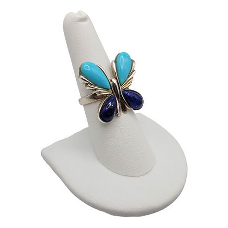 Sterling Silver Sally C. Turquoise & Lapis Lazuli Butterfly Ring