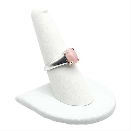 Sterling Silver Faceted Rose Quartz Signed Ring