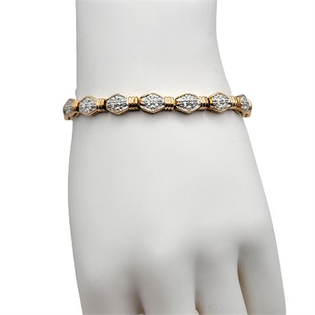 Sterling Silver Gold Vermeil Signed Diamond Bracelet