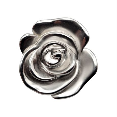 14K White Gold Signed Rose Brooch