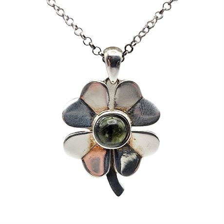 Sterling Silver Connemara Marble Shamrock Pendant
