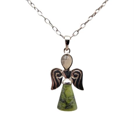 Sterling Silver Connemara Marble & Moonstone Angel Pendant