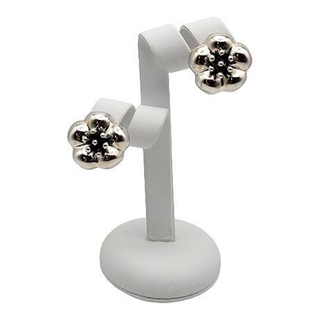 Sterling Silver Flower Blossom Clip Earrings