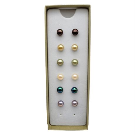 Multicolored Genuine Pearl Stud Earrings Set