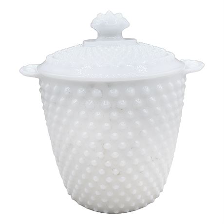 Anchor Hocking Hobnail Milk Glass Cookie Jar or Ice Bucket with Lid