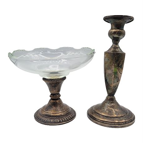 Weighted Sterling Lot: Frank M. Whiting Compote & KMK Candlestick