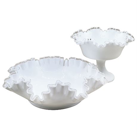 Fenton Silver Crest Double Crimped Bowl & Round Compote