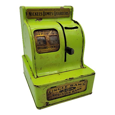 Vintage Uncle Sam's 3 Coin Metal Register Bank