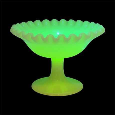 Fenton Custard Satin Uranium Glass Ruffled Compote