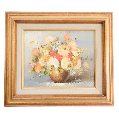 Framed T. Kelly Still Life Flower Vase Painting