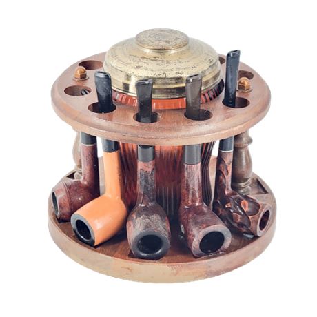 Vintage Rotating Pipe Stand w/ 5 Assorted Pipes