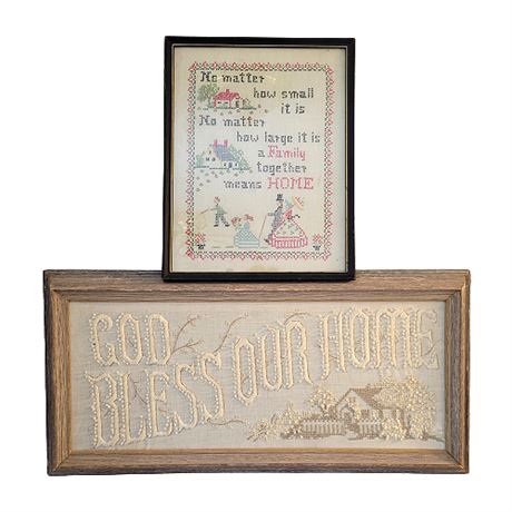 Antique "Home" Stitchery Lot