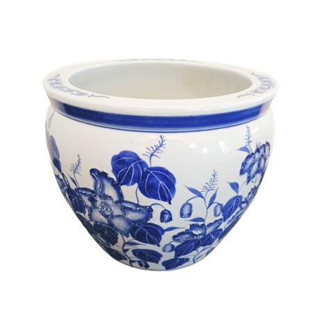Large Ceramic Blue & White Floral Planter