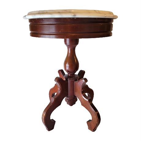 Vintage Victorian Mahogany Plant Stand w/ Italian Marble Top
