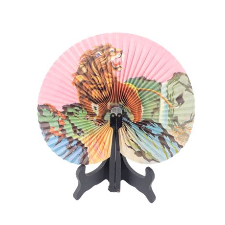 Vintage Chinese Pink Lion Paper Fan