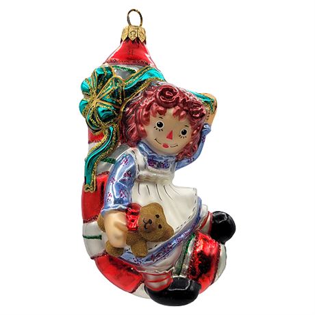 "Raggedy Ann's Candy Cane" Polonaise Collection by Komozja Blown Glass Ornament