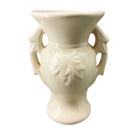McCoy Pottery White Leaf Double Handled Vase