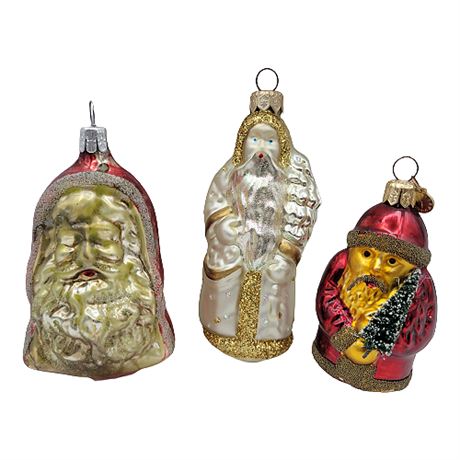 Vintage Santas Hand Painted Blown Glass Ornaments