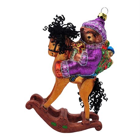 Peggy Abrams "Rocker Bear" Hand Painted Blown Glass Ornament