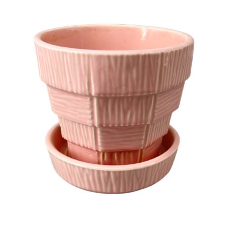 McCoy Pottery Pink Basketweave Planter Pot