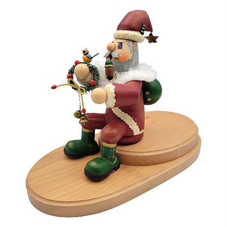 German Seated Santa Hand-Painted Wooden Incense Smoker
