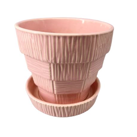 McCoy Pottery Pink Basketweave Planter Pot