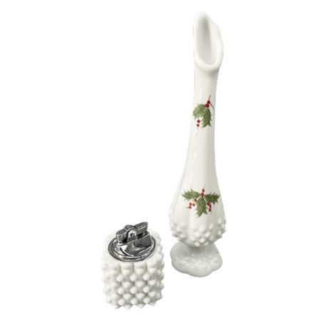 Fenton Hobnail Holly Berry Bud Vase & Hobnail Lighter