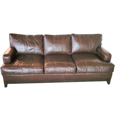 Ethan Allen Brown Leather Three Seat Sofa 2 of 2