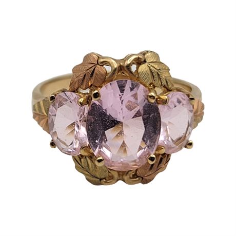 Coleman Co 10K Black Hills Gold Pink Helenite Triple Stone Ring