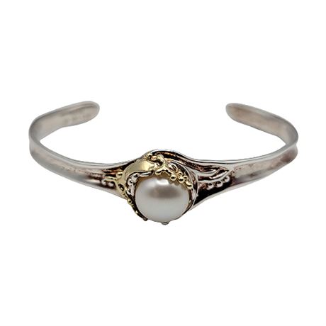 Hagit Goraly Sterling Silver 14K Gold Cultured Pearl Cuff Bracelet