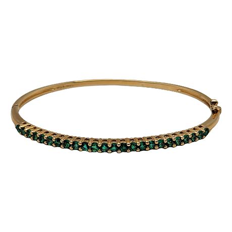Ross-Simons Sterling Silver Emerald Hinged Oval Clamper Bangle Bracelet