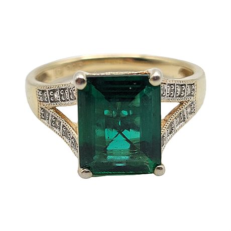 Gold Over Sterling Silver Emerald & Diamond Ring