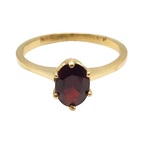 Signed 14K Gold Oval Cut Garnet Ring
