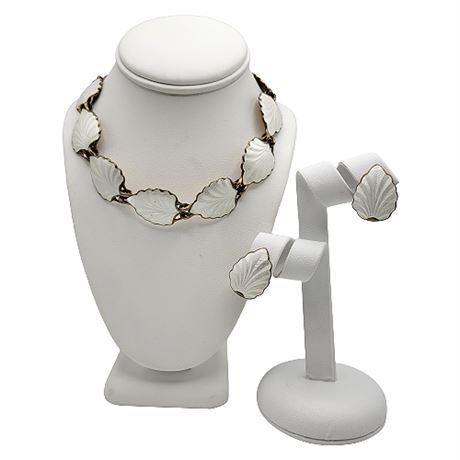 Norway Sterling Enamel Feather Necklace & Earrings