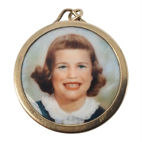 Vintage 10K Gold Porcelain Child's Portrait Pendant
