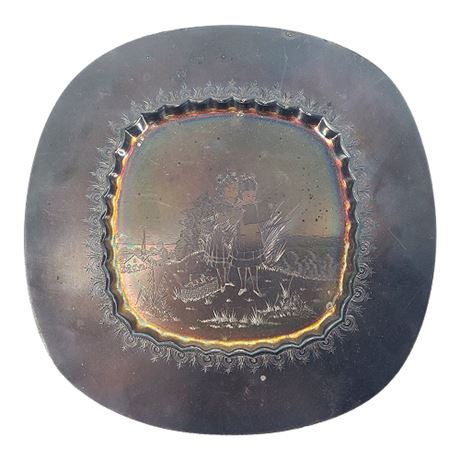 Antique 1880 Gorham Sterling Silver Etched Plate w/ Rainbow Patina