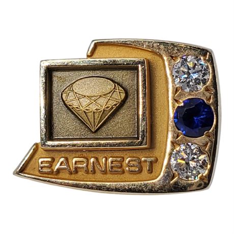 14K EMB Yellow Gold Diamond & Sapphire Earnest Employee Recognition Lapel Pin