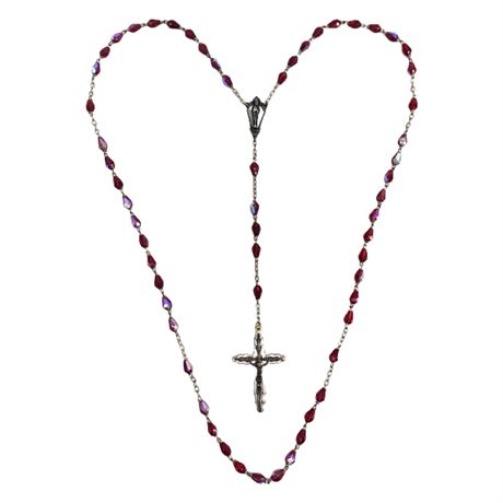 Vintage Red Aurora Glass Bead Rosary