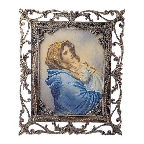 Vintage Signed Miniature Painting, Copy of Roberto Ferruzzi "The Madonnina"
