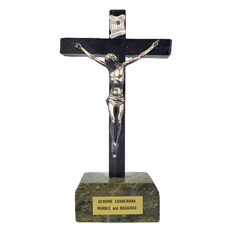 Vintage Connemara Marble & Bogwood Tabletop Crucifix