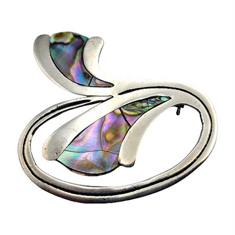 Signed TC Sterling Silver Abalone Brooch